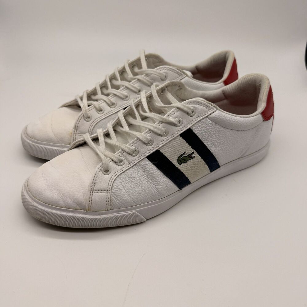 Lacoste Grad Vulc White Leather Sneakers With Red And Navy Accent Men's Siz 11